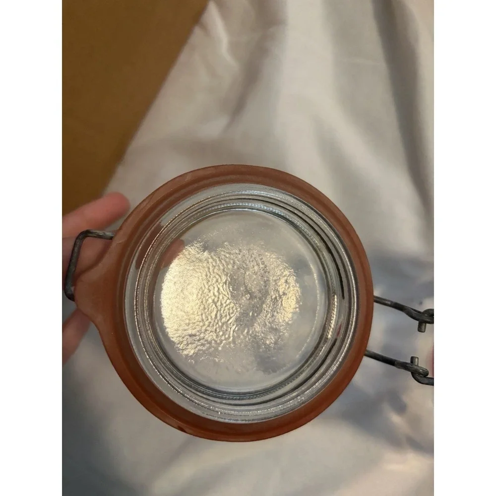 Glass Sweets Jar Vintage Heart‎ Pattern Red Bale Wire Lid 5.5in